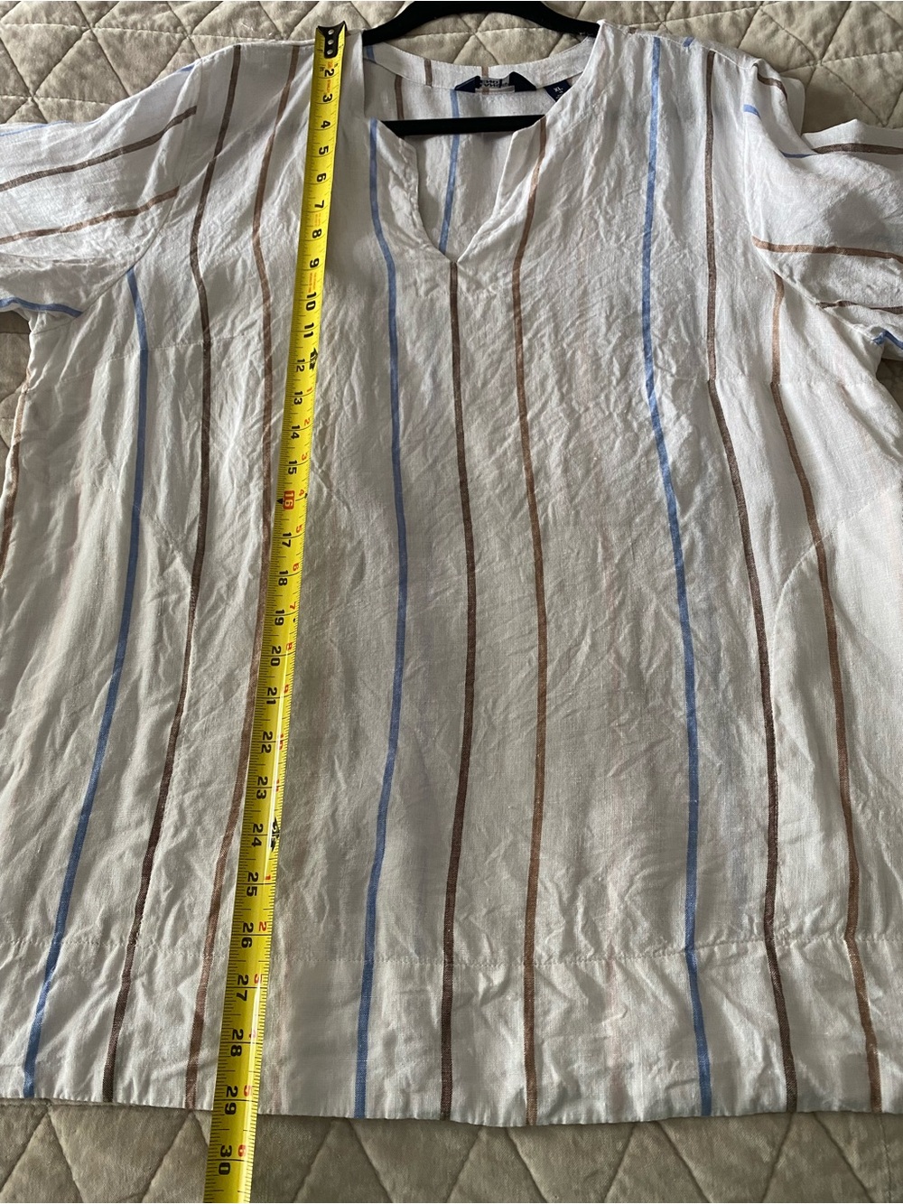 Lands End women's striped popover linen striped tunic blouse XL - Picture 8 of 10